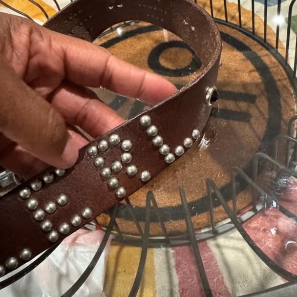 Double RL (RRL) Brown Leather Studded Belt - Picture 8 of 9